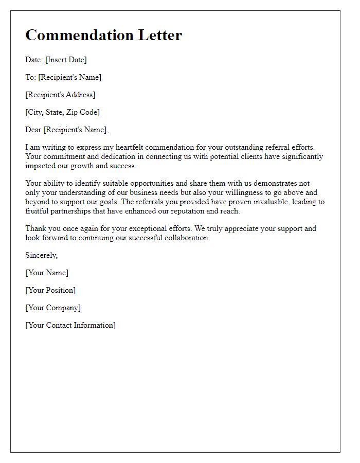 Letter template of commendation for your referral efforts