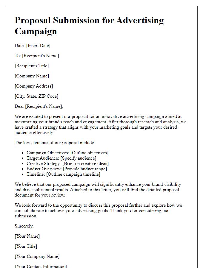 Letter template of advertising campaign proposal submission