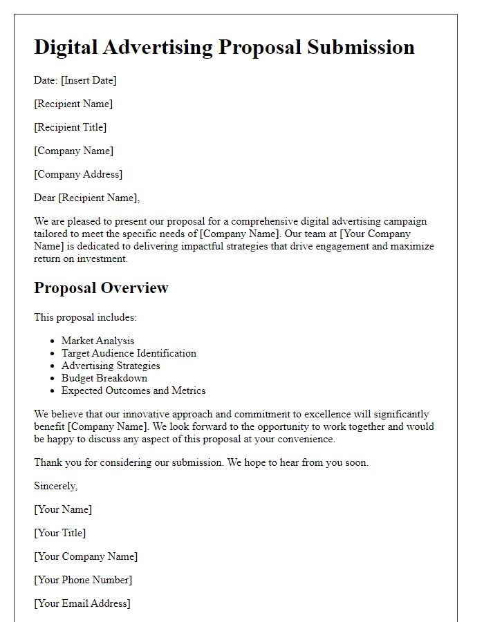 Letter template of digital advertising proposal submission