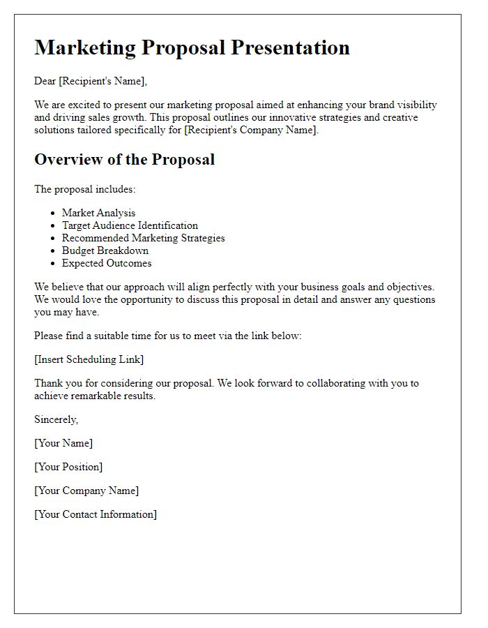 Letter template of marketing proposal presentation