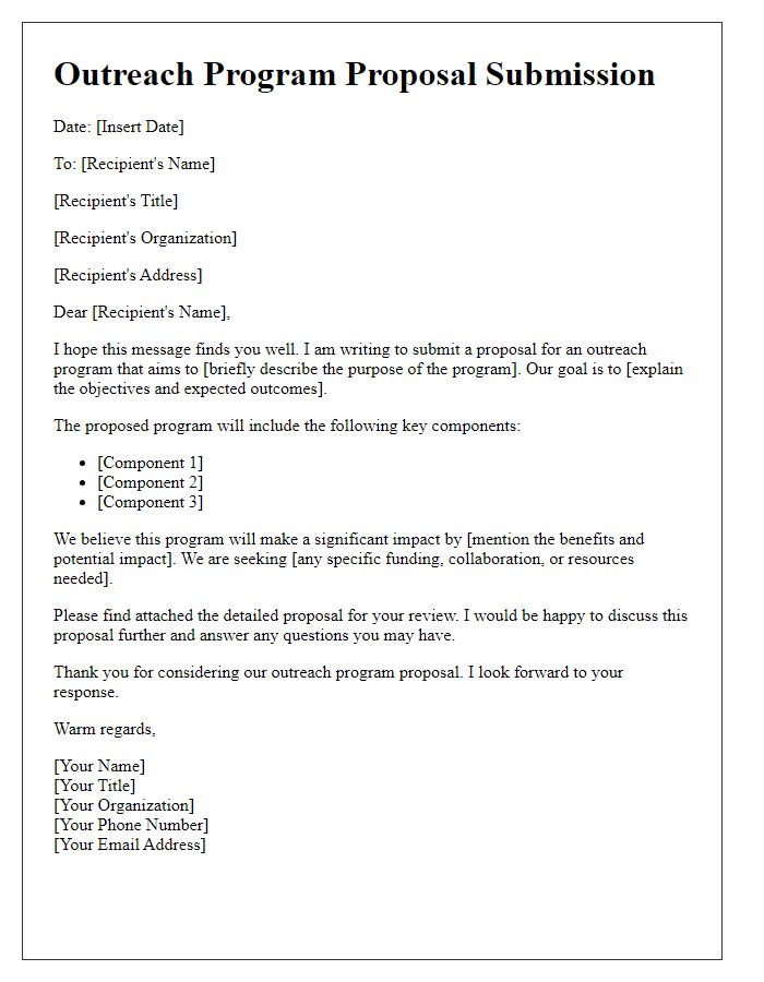 Letter template of outreach program proposal submission