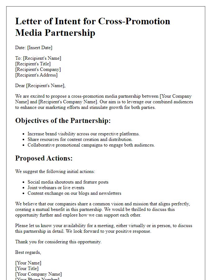 Letter template of Cross-Promotion Media Partnership