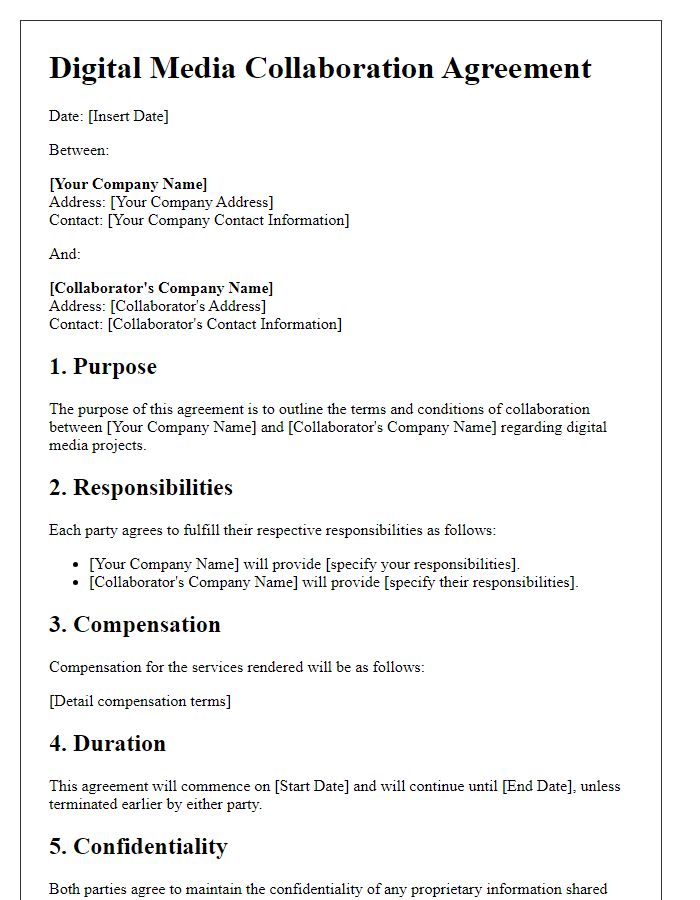 Letter template of Digital Media Collaboration Agreement