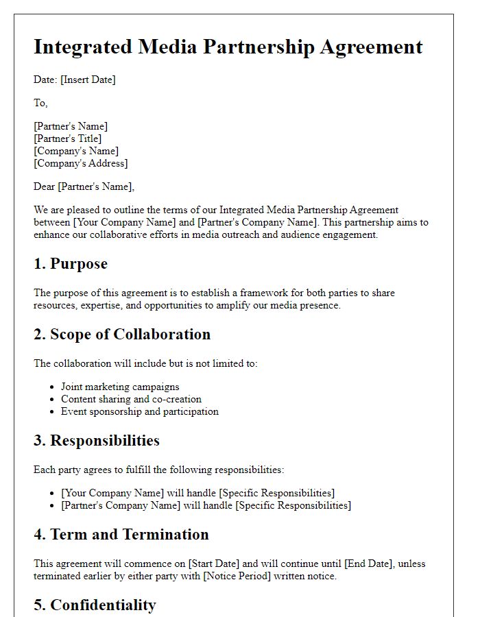 Letter template of Integrated Media Partnership Agreement