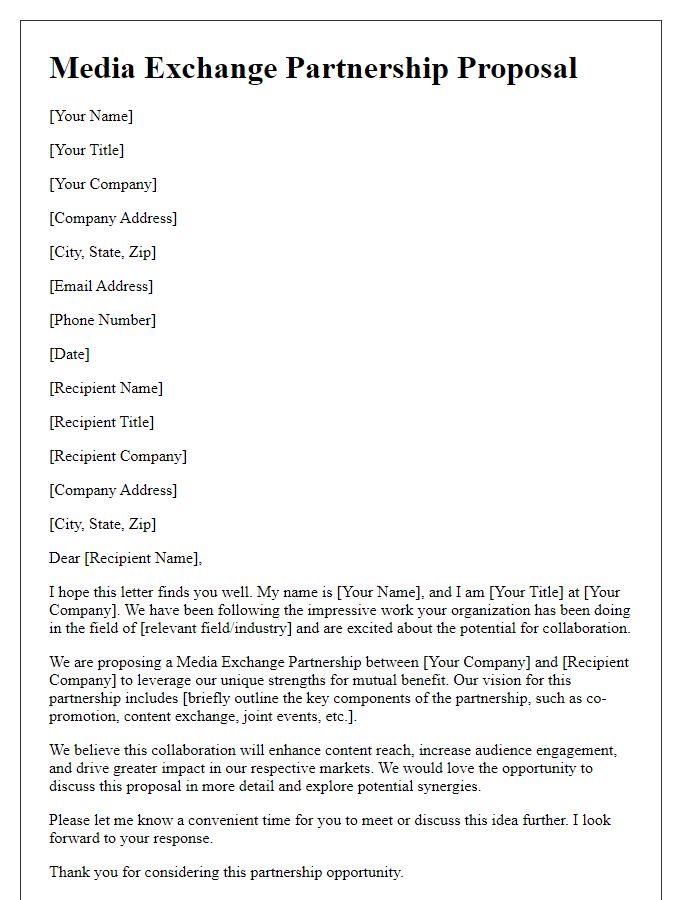 Letter template of Media Exchange Partnership Proposal