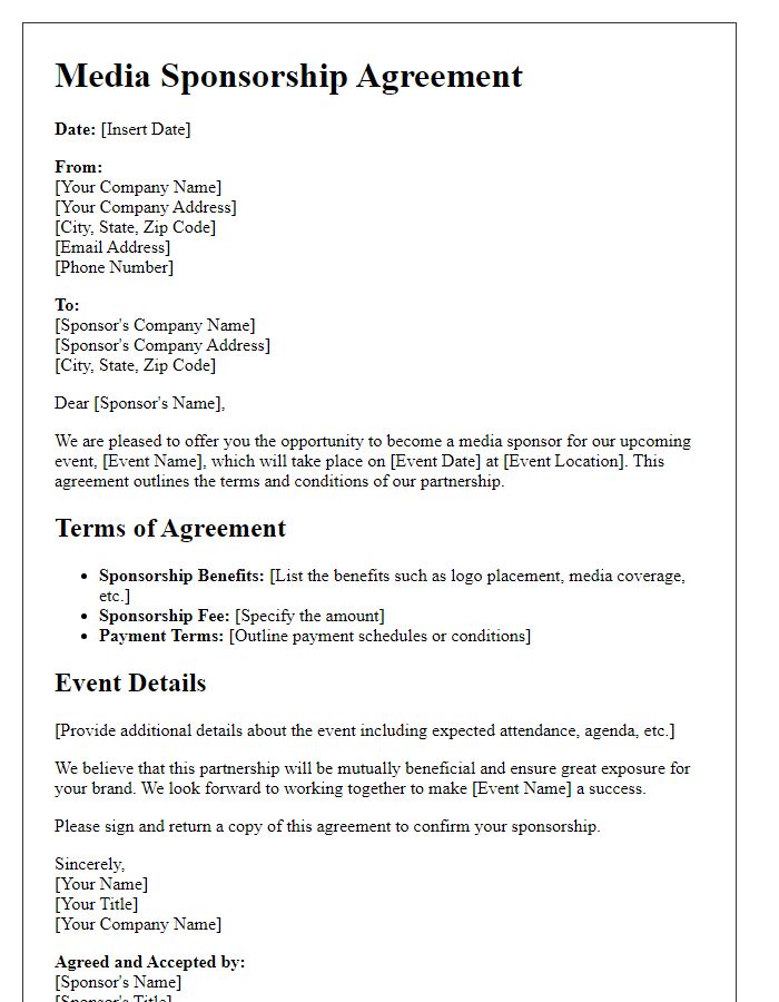 Letter template of Media Sponsorship Agreement