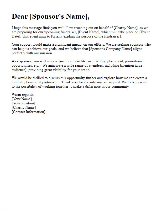 Letter template of sponsorship appeal for a charity fundraiser.