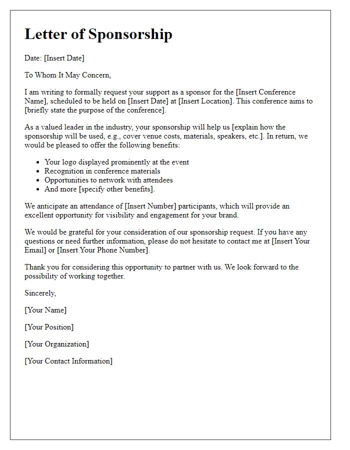 Letter template of sponsorship letter for a conference.