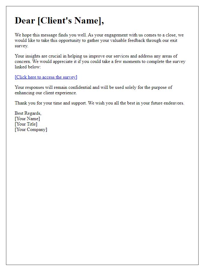 Letter template of exit survey for client feedback collection