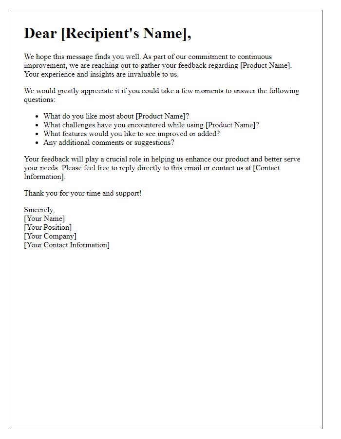 Letter template of feedback inquiry for product improvement