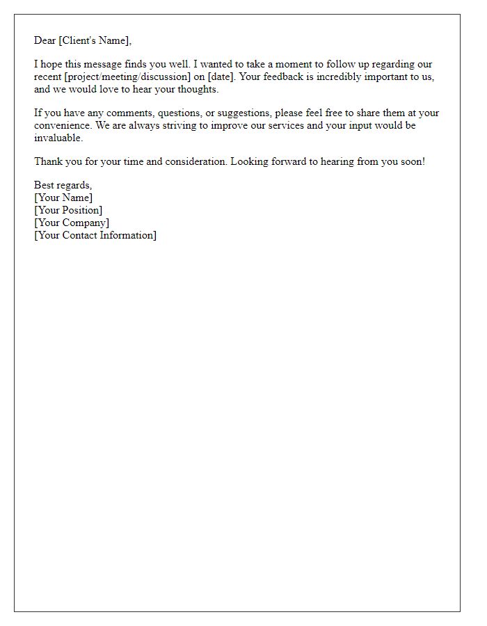 Letter template of follow-up for client feedback