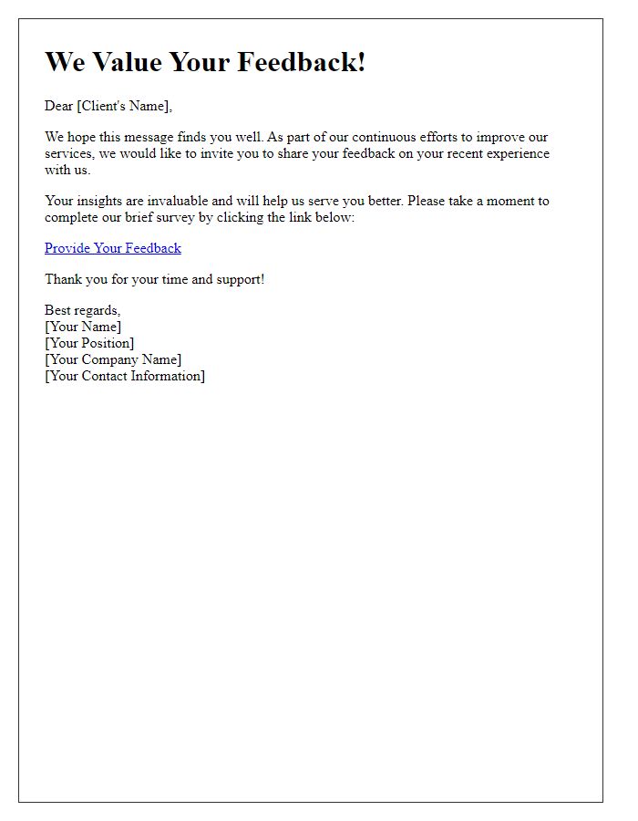 Letter template of invitation to provide client feedback