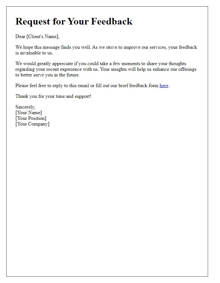 Letter template of personalized request for client feedback