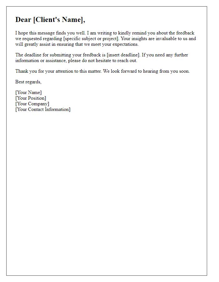 Letter template of reminder for client feedback submission