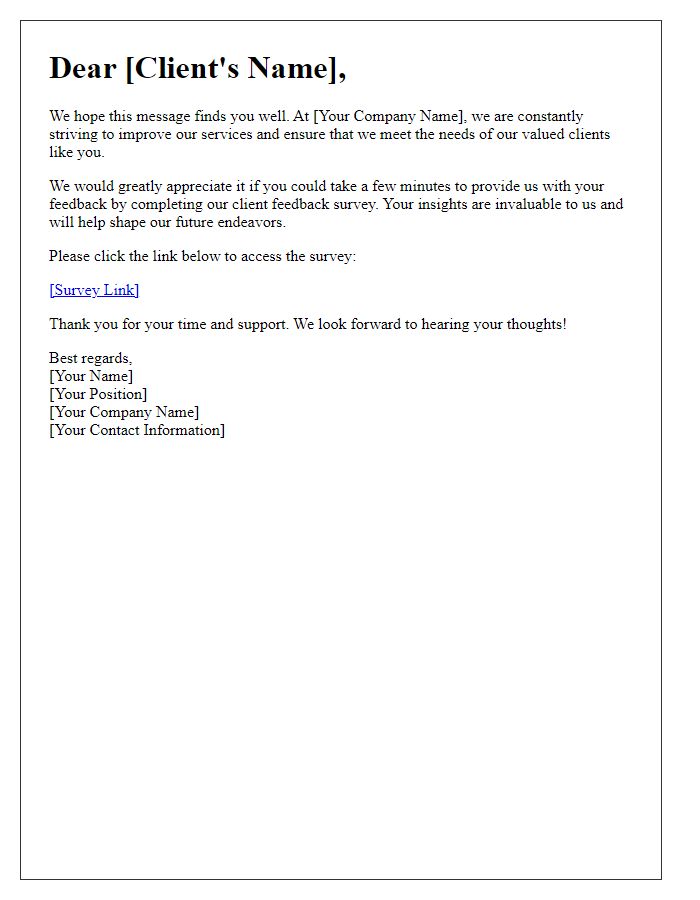 Letter template of request for client feedback survey