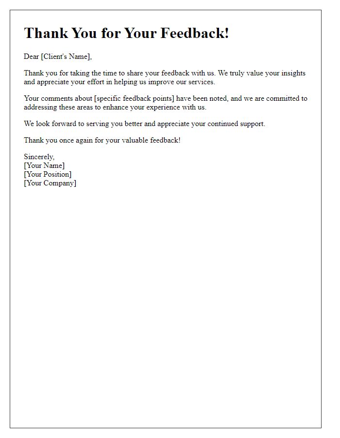 Letter template of thank you for client feedback