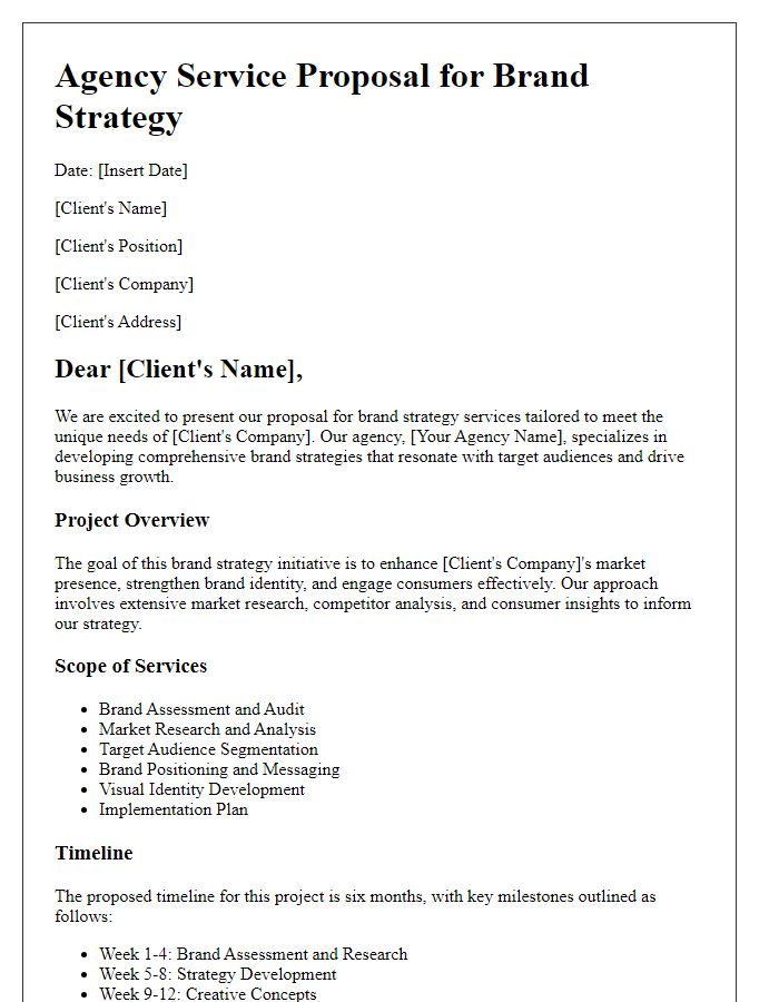 Letter template of agency service proposal for brand strategy.