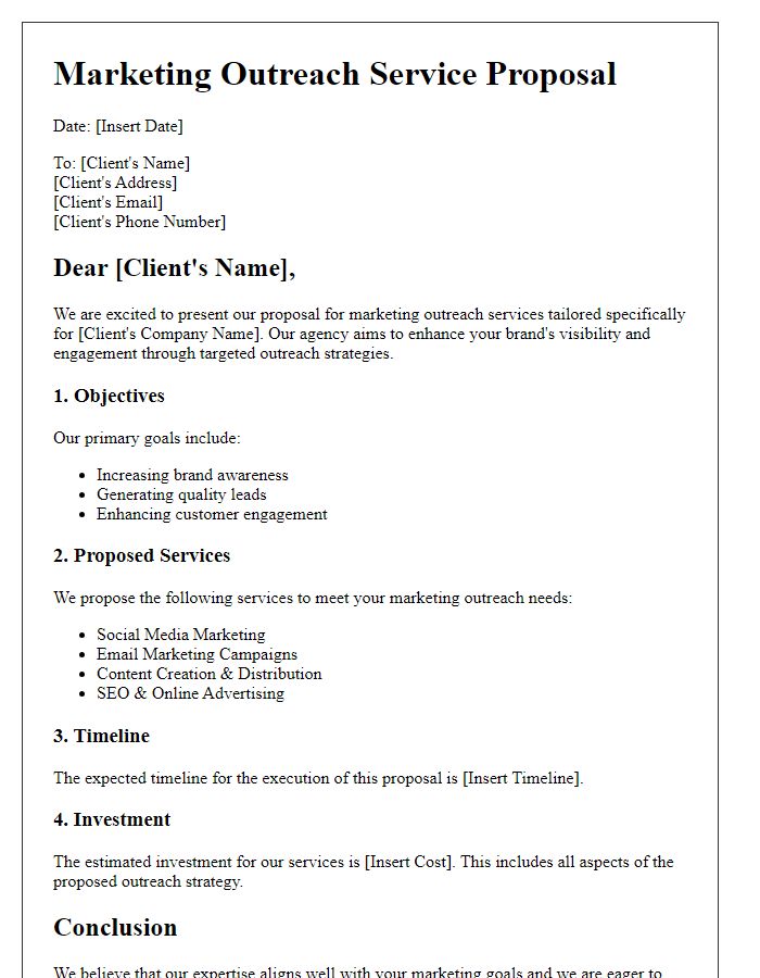 Letter template of agency service proposal for marketing outreach.