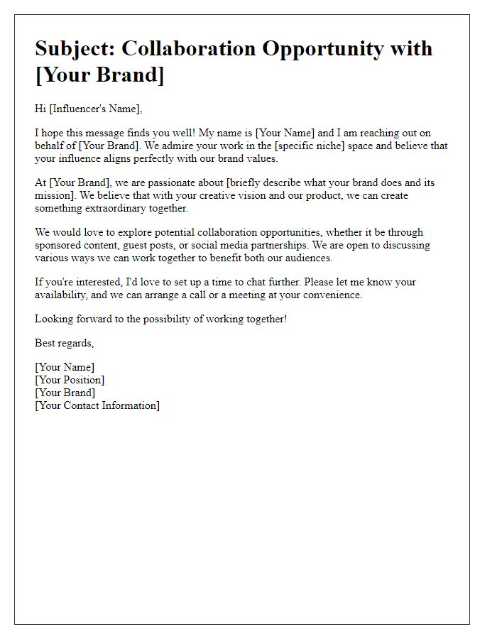 Letter template of outreach to potential influencers