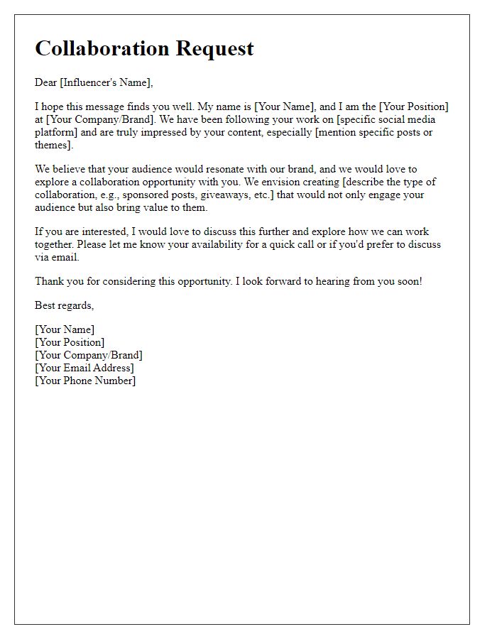 Letter template of social media collaboration request