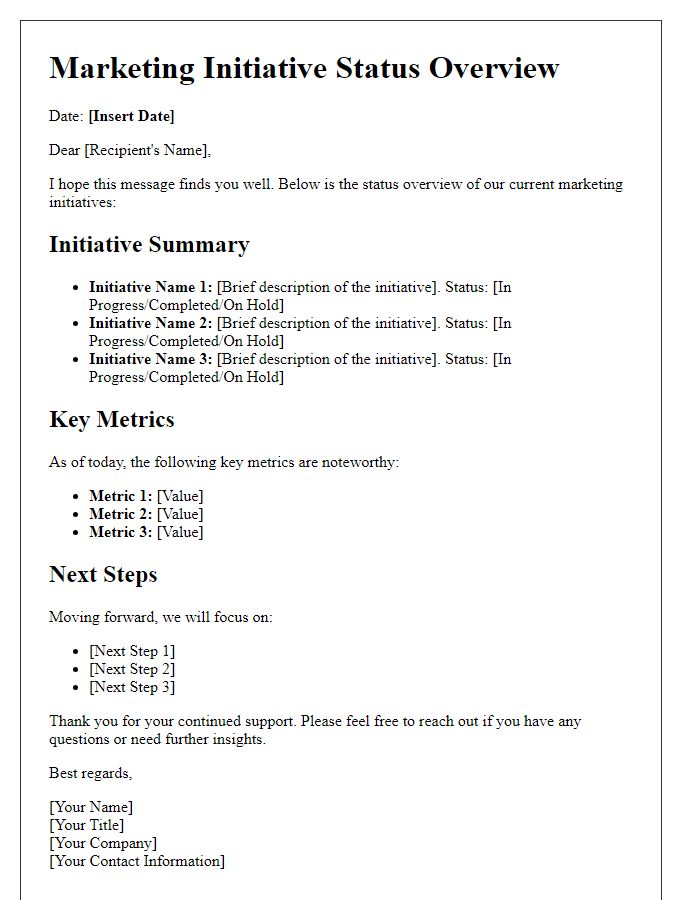 Letter template of marketing initiative status overview