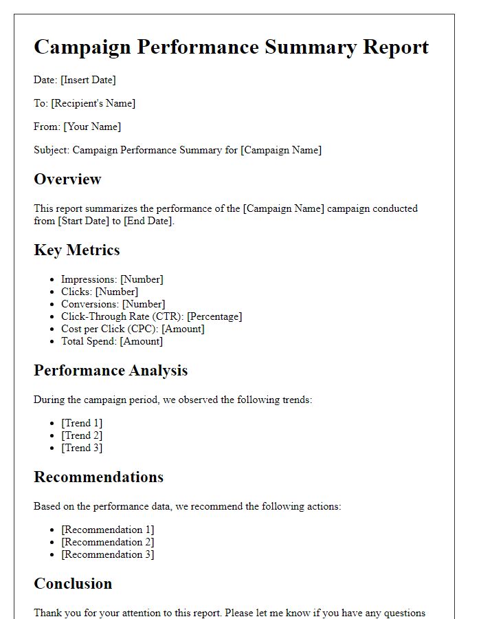 Letter template of campaign performance summary report