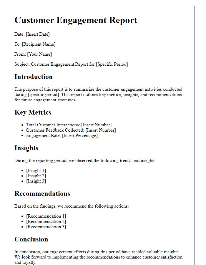 Letter template of customer engagement report