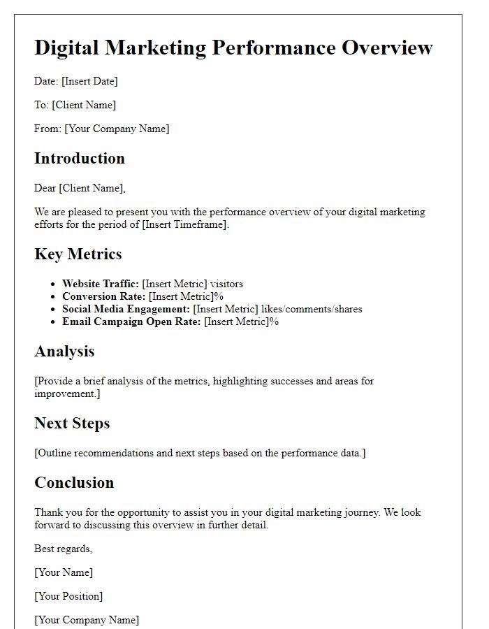 Letter template of digital marketing performance overview