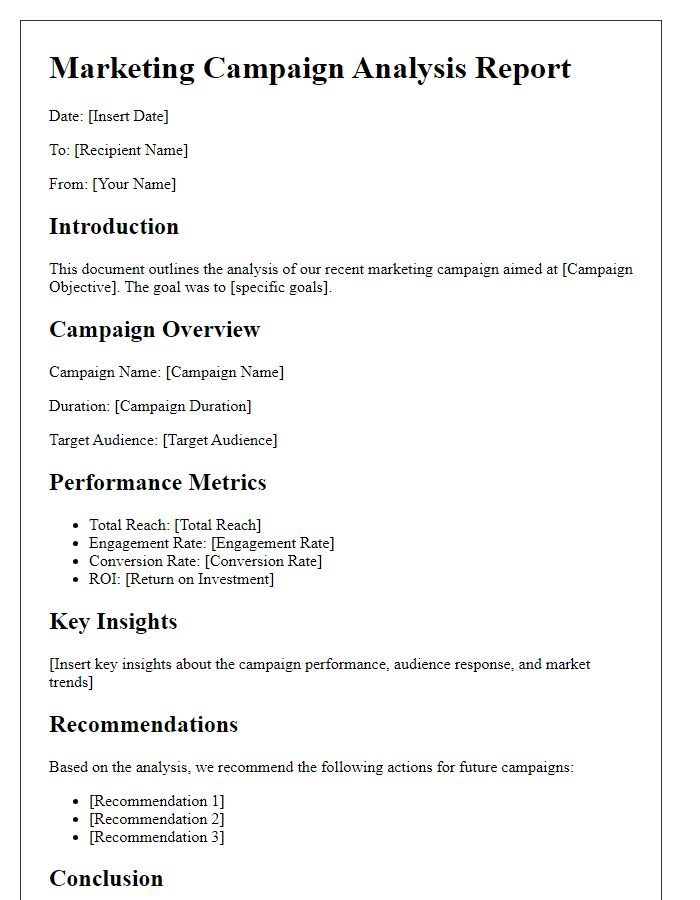 Letter template of marketing campaign analysis