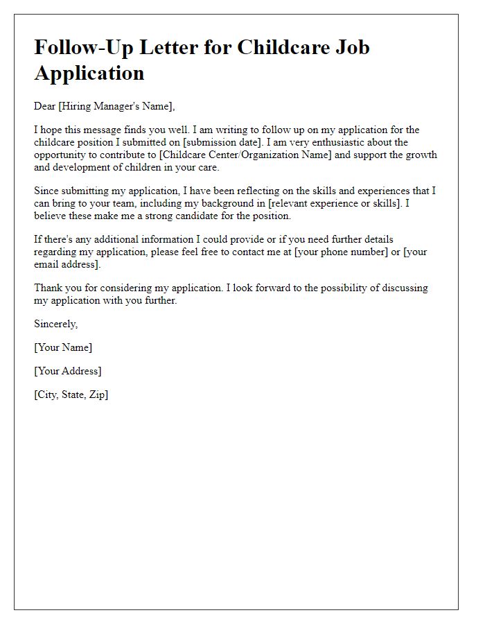 Letter template of follow-up for childcare job application