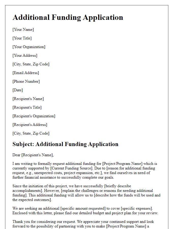 Letter template of additional funding application