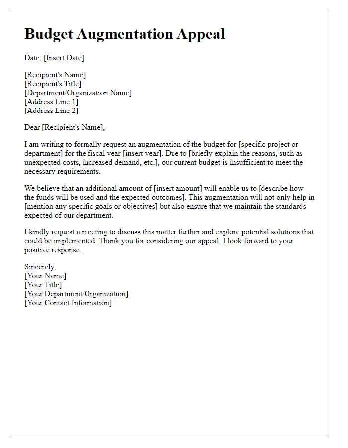 Letter template of budget augmentation appeal