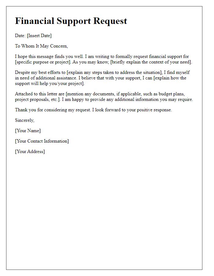 Letter template of financial support request