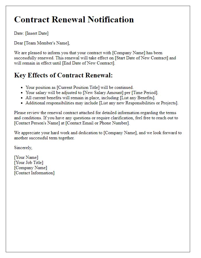 Letter template of Contract Renewal Effects for Team Members