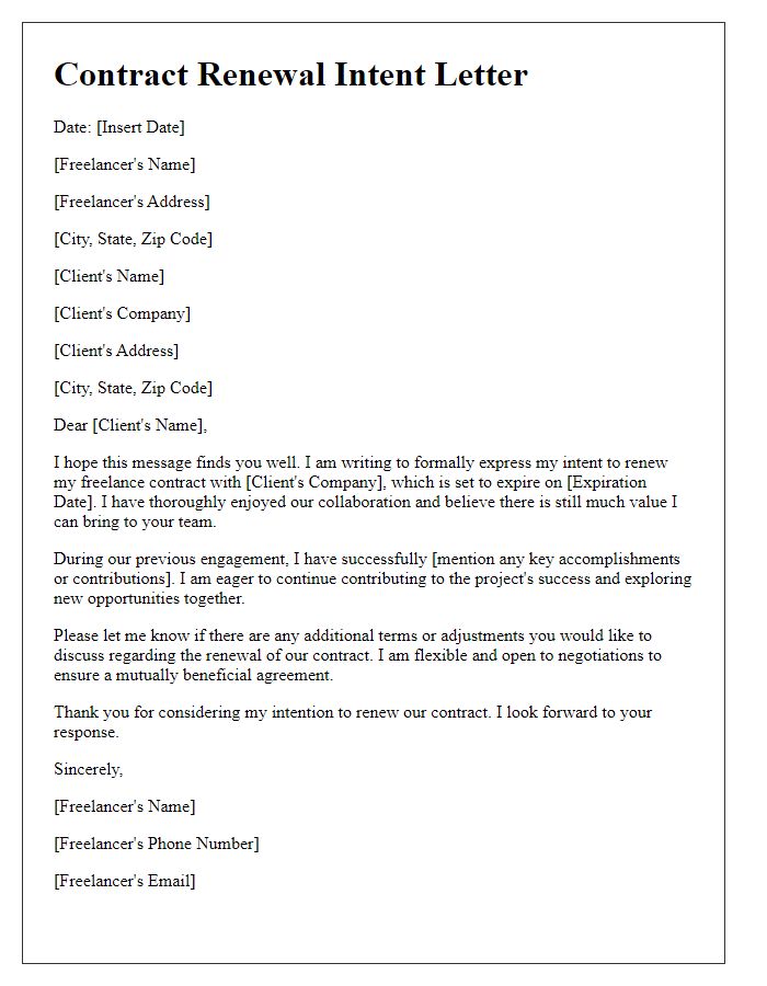 Letter template of Contract Renewal Intent for Freelancers