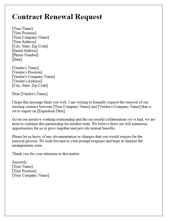 Letter template of Contract Renewal Request for Vendor
