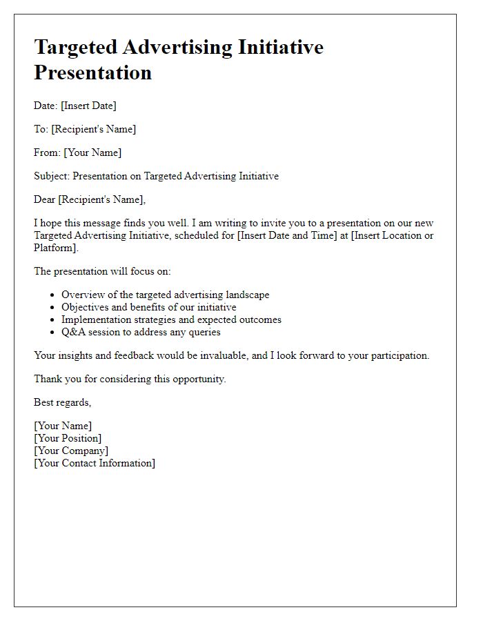 Letter template of targeted advertising initiative presentation