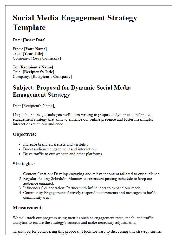 Letter template of a dynamic social media engagement strategy