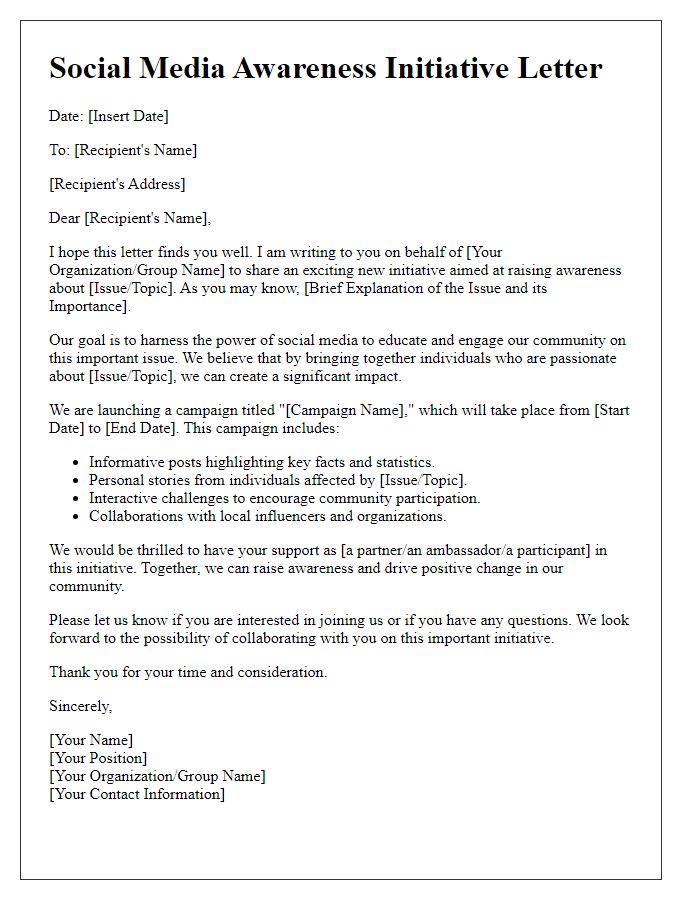 Letter template of an impactful social media awareness initiative