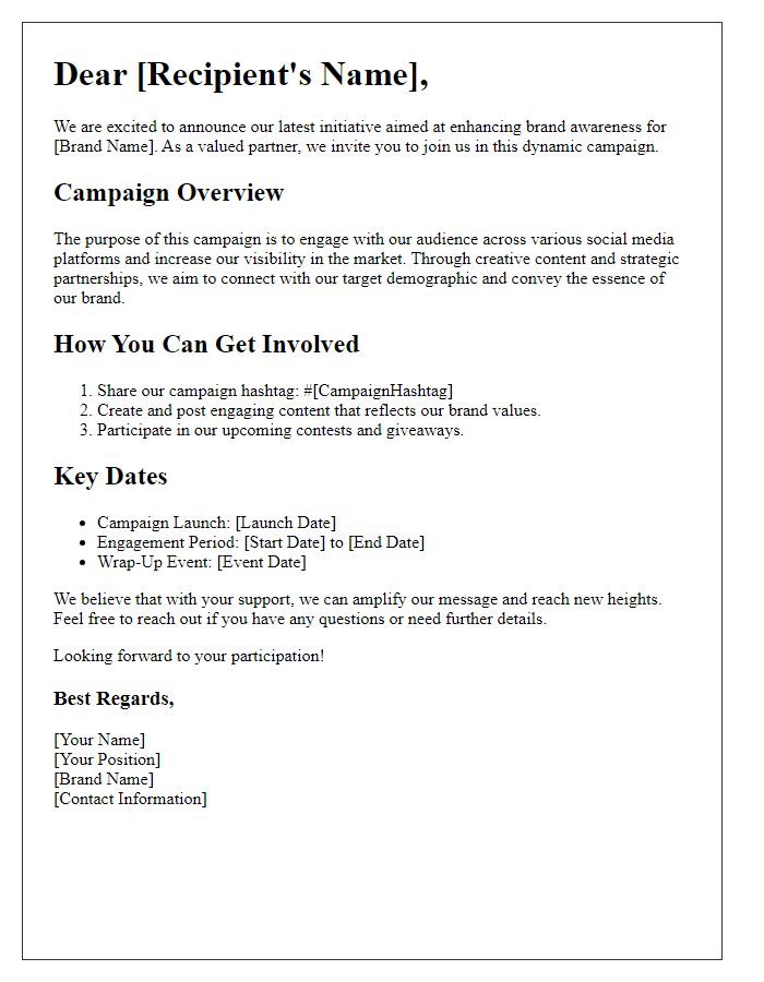 Letter template of a social media brand awareness campaign