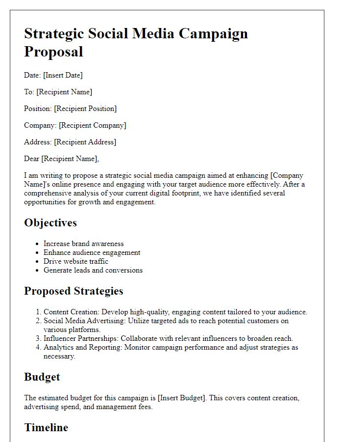 Letter template of a strategic social media campaign proposal