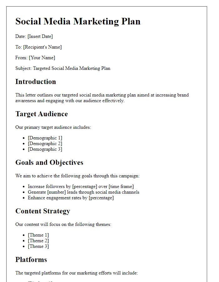 Letter template of a targeted social media marketing plan