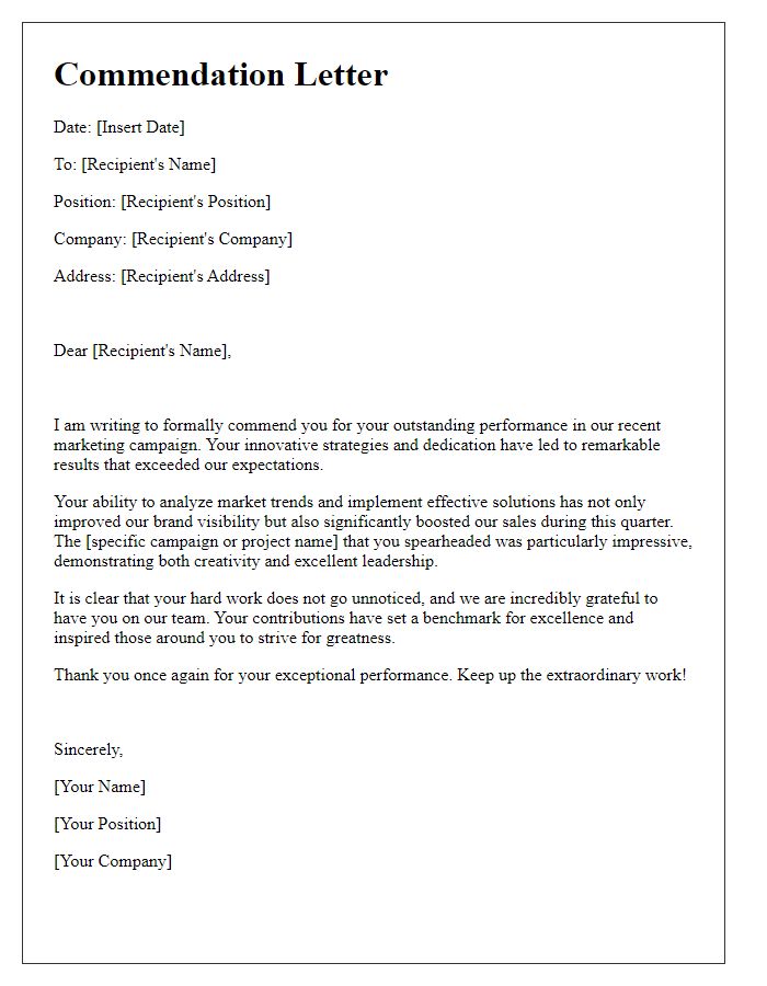 Letter template of commendation for impressive marketing performance.