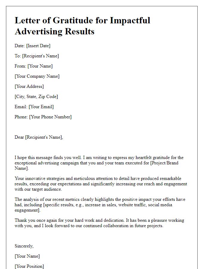 Letter template of gratitude for impactful advertising results.