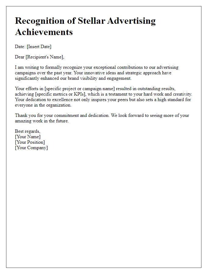 Letter template of recognition for stellar advertising achievements.