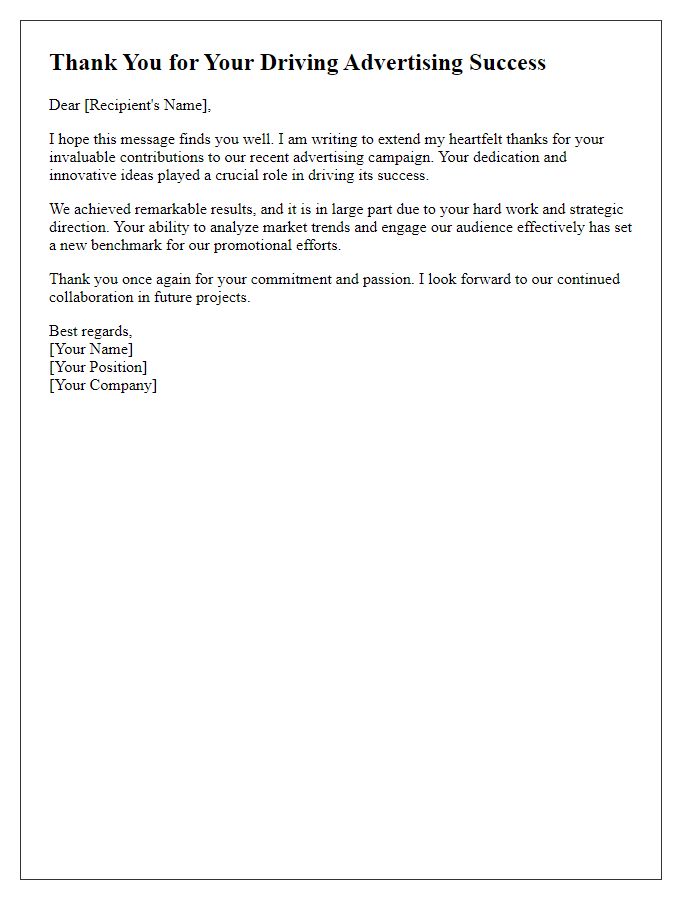 Letter template of thanks for driving advertising success.