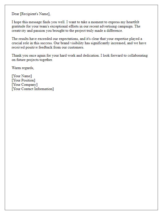 Letter template of thanks for successful advertising efforts.