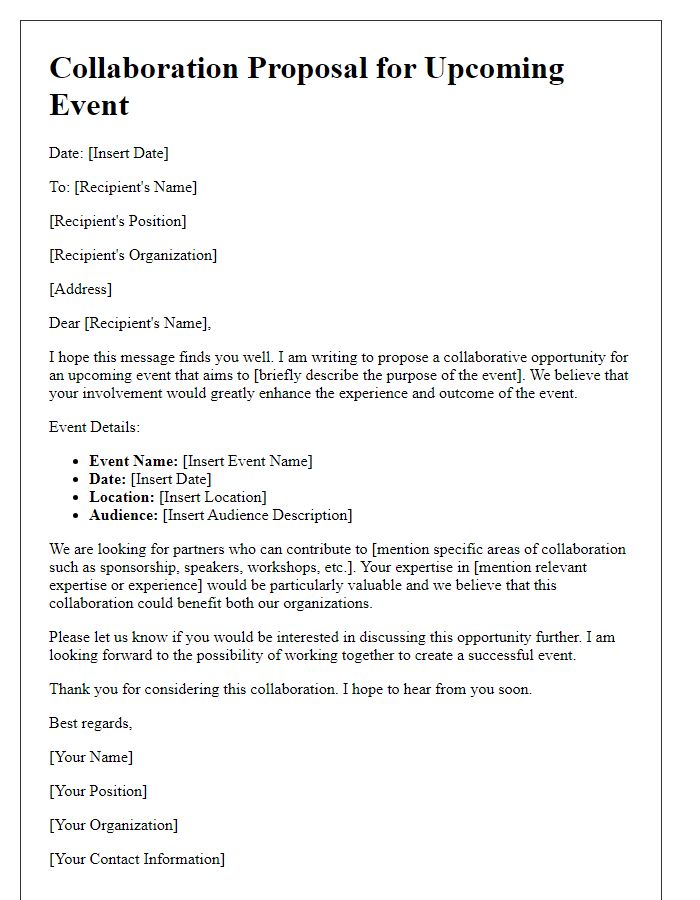 Letter template of collaborative opportunity for event