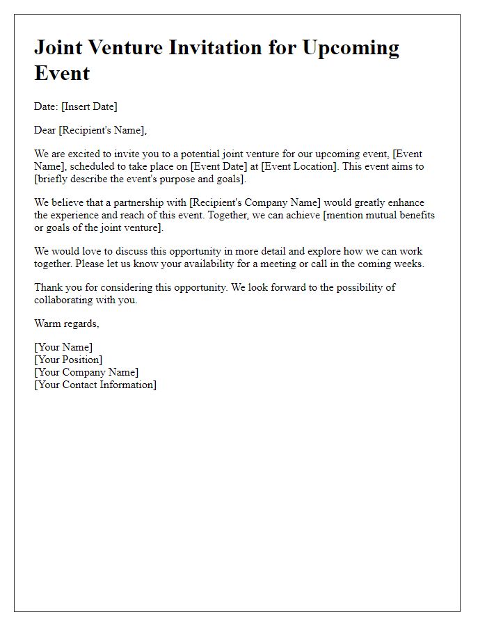 Letter template of joint venture invitation for event