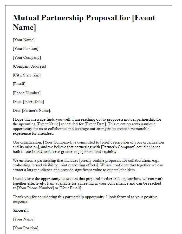 Letter template of mutual partnership proposal for event